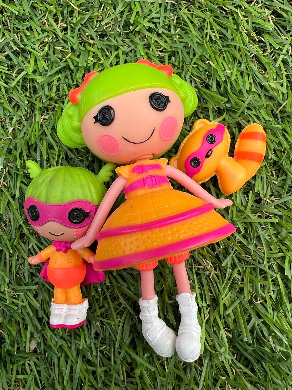 RETRO Lalaloopsy Mini Dyna Might and Tiny Might with pet racoon . 3” tall
